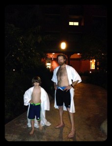 New matching suits just in time for their night swim!