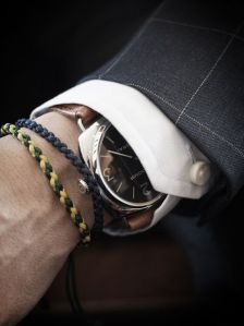 Dressy shirt, nice watch, rope bracelets. Stylish can come in many different forms. meandmybentley.tumblr.com